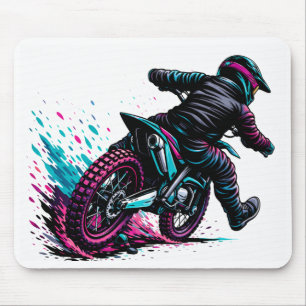 Comic Style Motocross Rider Mud Splash Mouse Pad