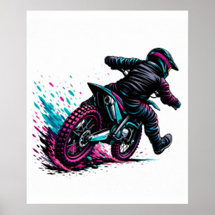 Comic Style Motocross Rider Mud Splash Poster