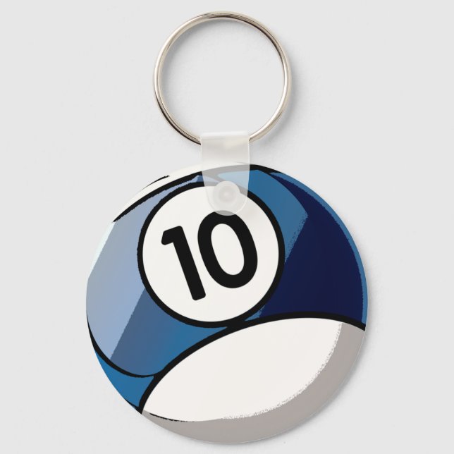 Comic Style Number 10 Billiards Ball Key Ring (Front)