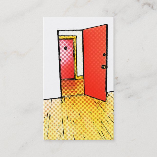 comic style open door : flooring (red) business card (Front)