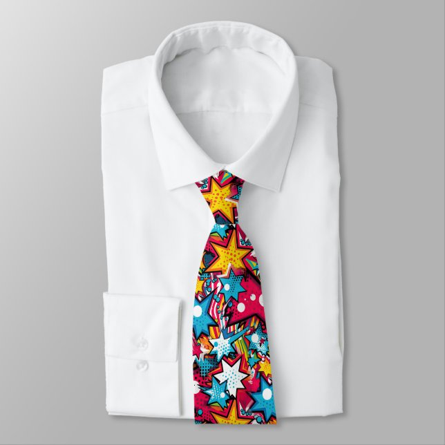 Comic Style Pattern Tie (Tied)