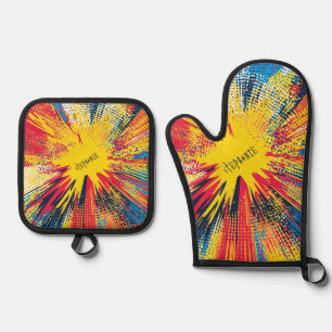 Comic Style Pop Art Explosion (3) Oven Mitt & Pot Holder Set