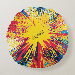 Comic Style Pop Art Explosion (3) Round Cushion