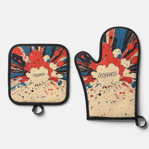 Comic Style Pop Art Explosion (4) Oven Mitt & Pot Holder Set