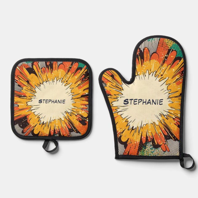 Comic Style Pop Art Explosion (6) Oven Mitt & Pot Holder Set (Front)