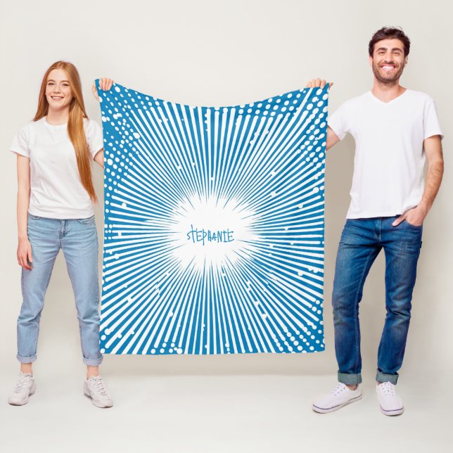 Comic Style Pop Art Explosion - Blue and White Fleece Blanket (In Situ)