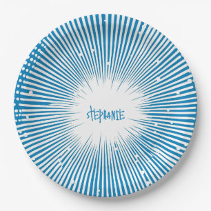 Comic Style Pop Art Explosion - Blue and White Paper Plate