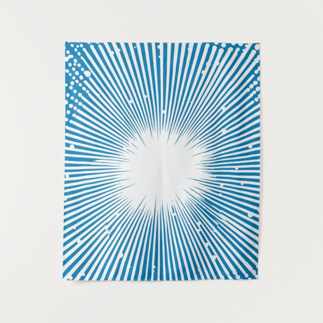 Comic Style Pop Art Explosion - Blue and White Tapestry (Front)