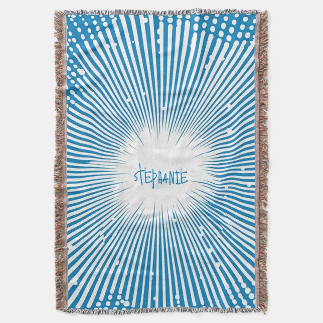 Comic Style Pop Art Explosion - Blue and White Throw Blanket (Front Vertical)