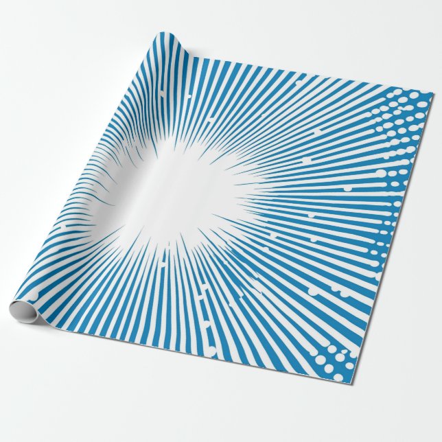 Comic Style Pop Art Explosion - Blue and White Wrapping Paper (Unrolled)