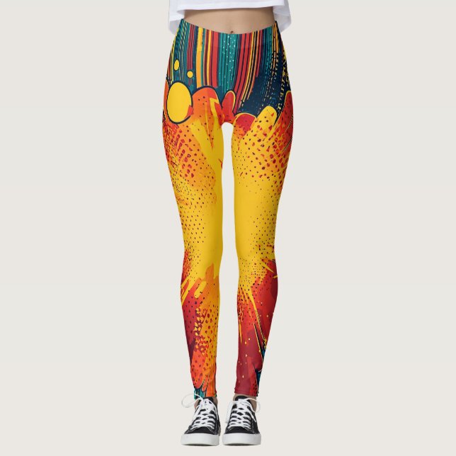 Comic Style Pop Art Explosion Leggings (Front)