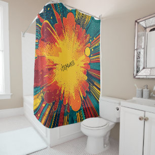 Comic Style Pop Art Explosion Shower Curtain