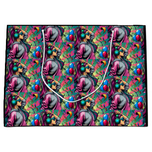 Comic Style Pop Art Girl in Headphones Birthday Large Gift Bag