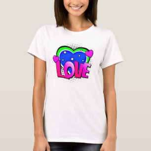 Comic Style Pop Art Retro Blue Green Pink LOVE     T-Shirt