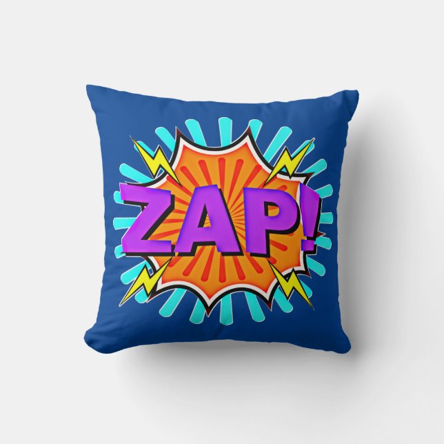 Comic Style Pop Art Retro Blue Orange Purple ZAP   Cushion (Front)