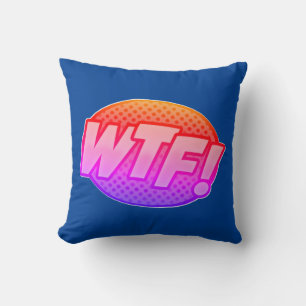 Comic Style Pop Art Retro Blue Pink Orange WTF     Cushion