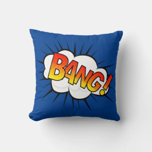 Comic Style Pop Art Retro Blue Yellow Orange BANG Cushion