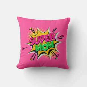 Comic Style Pop Art Retro Pink Super Mum Cushion