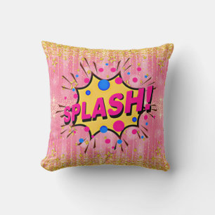 Comic Style Pop Art Retro Pink Yellow Gold SPLASH Cushion