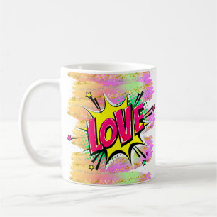 Comic Style Pop Art Retro Pink Yellow LOVE Rainbow Coffee Mug
