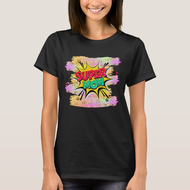 Comic Style Pop Art Retro Red Yellow SUPERMOM T-Sh T-Shirt (Front)