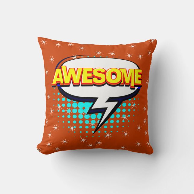 Comic Style Pop Art Retro Stars Pink AWESOME Text Cushion (Front)