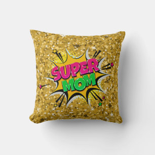Comic Style Pop Art Retro Stars Pink Super Mum  Th Cushion