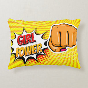 Comic Style Pop Art Retro Yellow Girl Power  Decorative Cushion