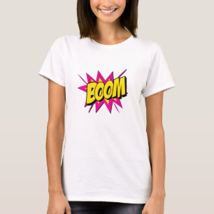 Comic Style Pop Art Retro Yellow Hot Pink BOOM T-Shirt