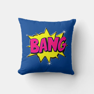 Comic Style Pop Art Retro Yellow Pink Blue BANG Cushion
