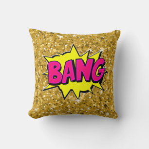 Comic Style Pop Art Retro Yellow Pink Gold BANG Cushion