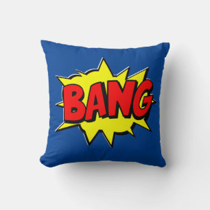Comic Style Pop Art Retro Yellow Red Blue BANG Cushion