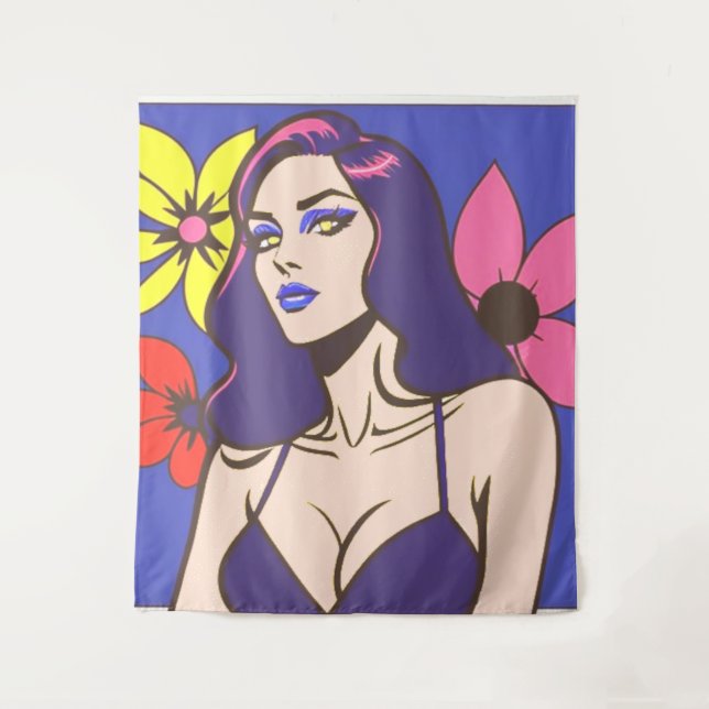 Comic style pretty woman Tapestry (Front)