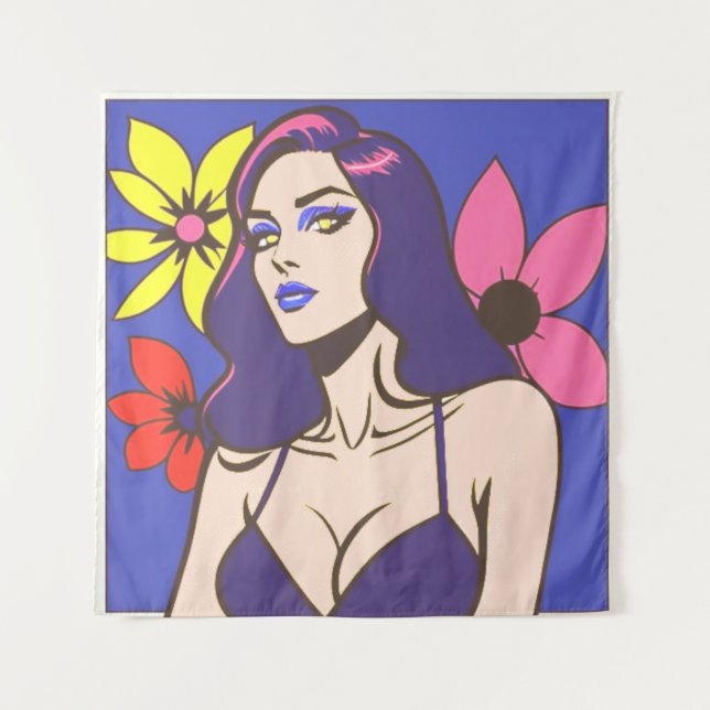 Comic style pretty woman Tapestry (Front)