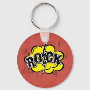 Comic style rock illustration key ring