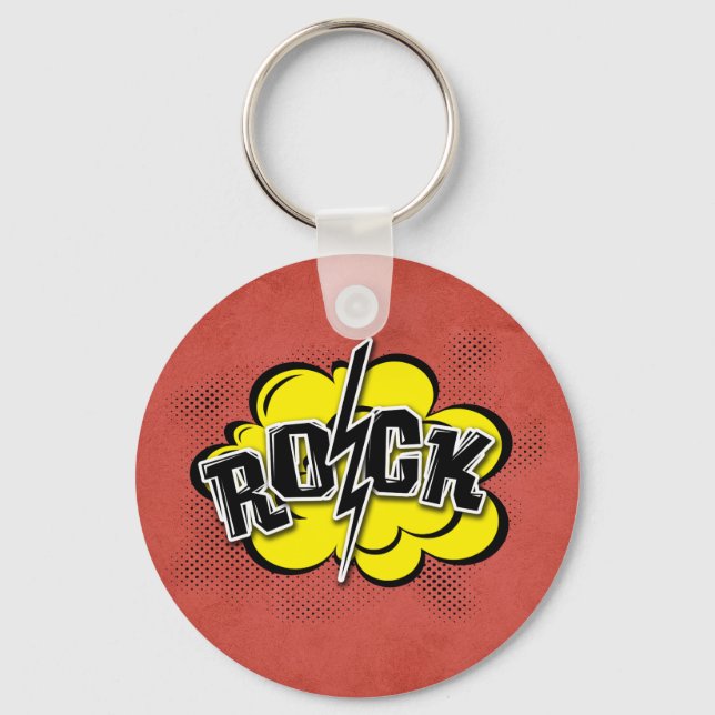 Comic style rock illustration key ring (Front)