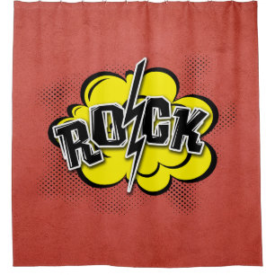 Comic style rock illustration shower curtain