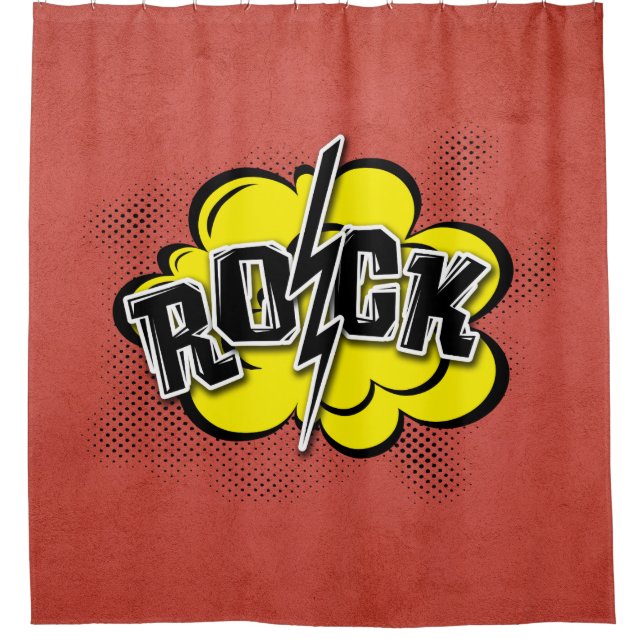 Comic style rock illustration shower curtain (Front)
