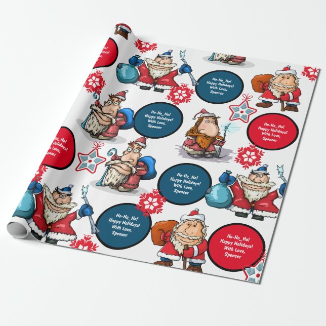 Comic Style Santas Personalised Wrapping Paper (Unrolled)