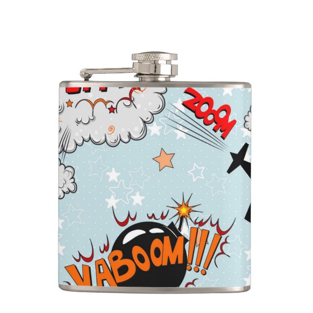 Comic Style Super Hero Design Hip Flask (Front)