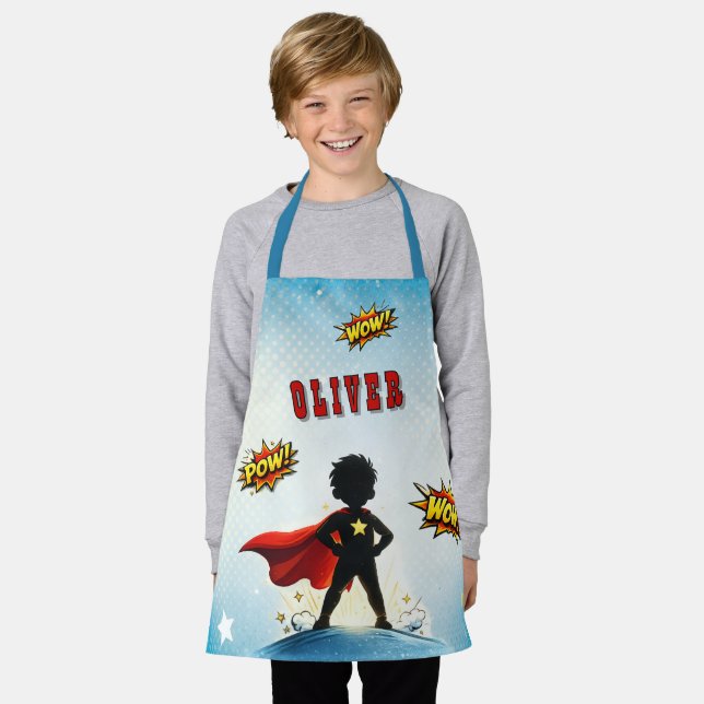 Comic Style Superhero Boy's Name  Apron (Worn)