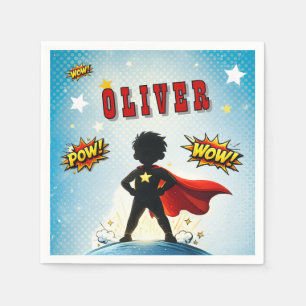 Comic Style Superhero Boy's Name Birthday Napkin