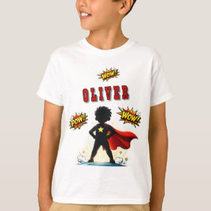 Comic Style Superhero Boy's Name Birthday Party T-Shirt