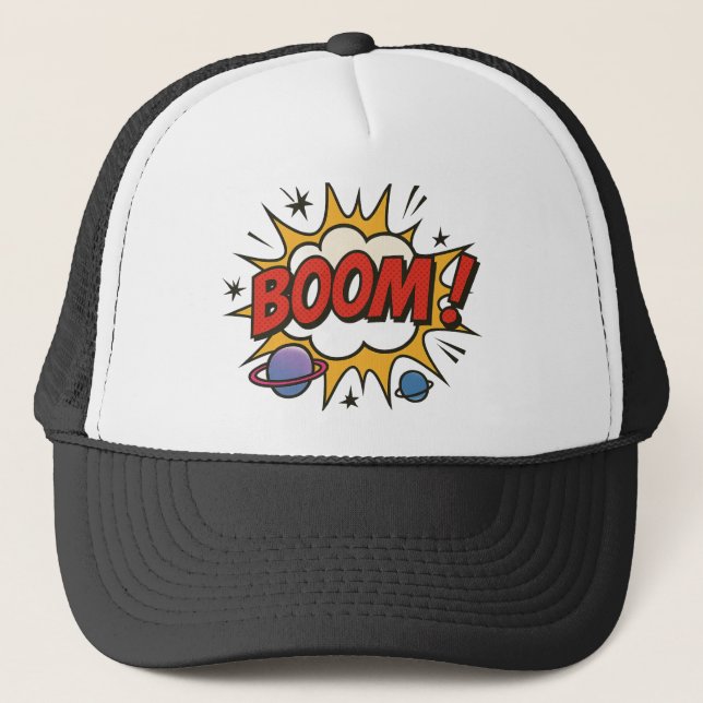 Comic Style Trucker Hat – Retro Pop Art Explosion (Front)