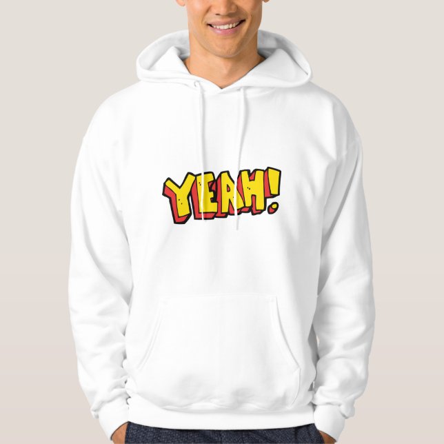 Comic Style Yeah Text Graphic in Bold Yellow Hoodie (Front)