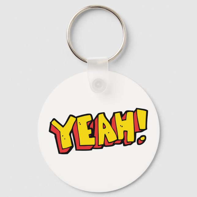 Comic Style Yeah Text Graphic in Bold Yellow Key Ring (Front)