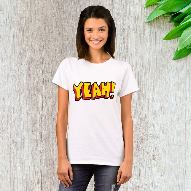 Comic Style Yeah Text Graphic in Bold Yellow T-Shirt (Creator Uploaded)