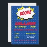 Comic Super Hero Blue Personalised Kids Birthday Invitation<br><div class="desc">Superheros Party</div>