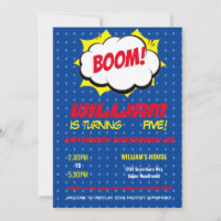 Comic Super Hero Blue Personalised Kids Birthday