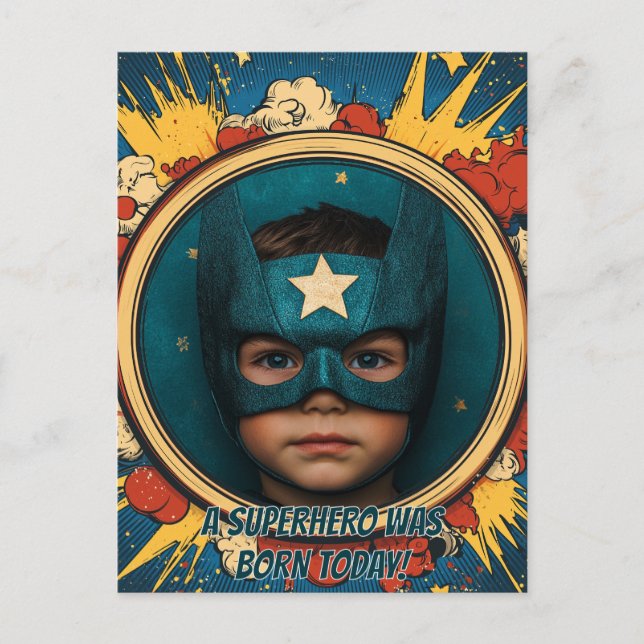 Comic Superhero Circular Postcard (Front)